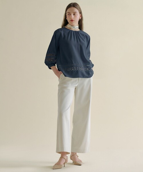 J.PRESS Ladies(J.プレス レディス)の「麻シェルドライ ワイド ストレート パンツ(その他パンツ・レディース・ネイビー系/ダークブラウン系/黄土色系/アイボリー系・S/XS/XXS)」の7枚目の写真