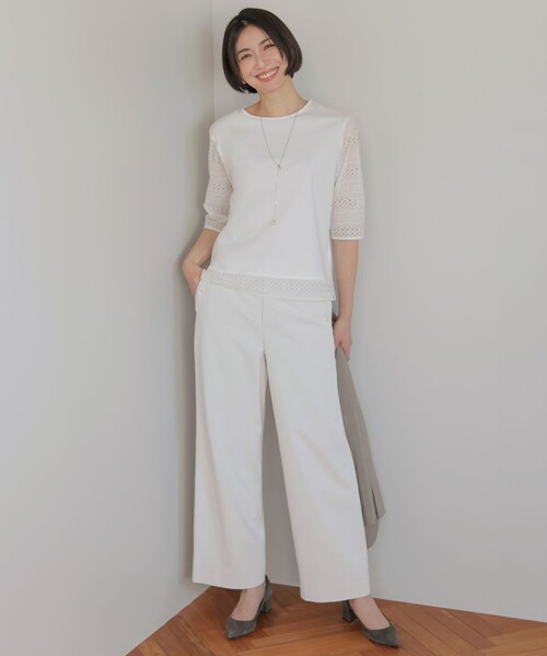 J.PRESS Ladies(J.プレス レディス)の「麻シェルドライ ワイド ストレート パンツ(その他パンツ・レディース・ネイビー系/ダークブラウン系/黄土色系/アイボリー系・S/XS/XXS)」の8枚目の写真