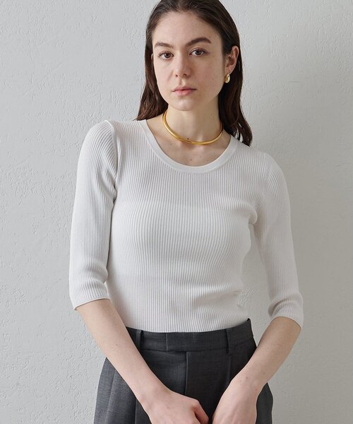 Drawing Numbers(ドローイング ナンバーズ)の「【Drawing Numbers】リブハーフスリーブニット(ニット/セーター・レディース・ブラック/ホワイト/ブラウン・38)」の5枚目の写真