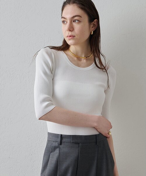 Drawing Numbers(ドローイング ナンバーズ)の「【Drawing Numbers】リブハーフスリーブニット(ニット/セーター・レディース・ブラック/ホワイト/ブラウン・38)」の13枚目の写真