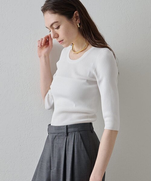 Drawing Numbers(ドローイング ナンバーズ)の「【Drawing Numbers】リブハーフスリーブニット(ニット/セーター・レディース・ブラック/ホワイト/ブラウン・38)」の6枚目の写真