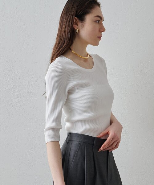 Drawing Numbers(ドローイング ナンバーズ)の「【Drawing Numbers】リブハーフスリーブニット(ニット/セーター・レディース・ブラック/ホワイト/ブラウン・38)」の10枚目の写真