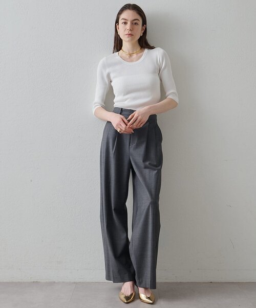 Drawing Numbers(ドローイング ナンバーズ)の「【Drawing Numbers】リブハーフスリーブニット(ニット/セーター・レディース・ブラック/ホワイト/ブラウン・38)」の4枚目の写真