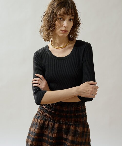 Drawing Numbers(ドローイング ナンバーズ)の「【Drawing Numbers】リブハーフスリーブニット(ニット/セーター・レディース・ブラック/ホワイト/ブラウン・38)」の22枚目の写真