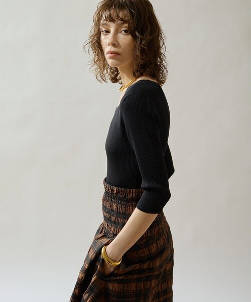 Drawing Numbers(ドローイング ナンバーズ)の「【Drawing Numbers】リブハーフスリーブニット(ニット/セーター・レディース・ブラック/ホワイト/ブラウン・38)」の17枚目の写真