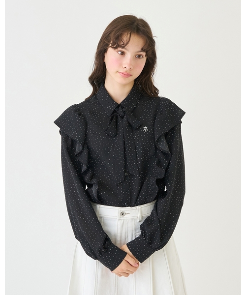 pom ponette junior（ポンポネットジュニア）の「【袖取り外し】ボウタイブラウス（シャツ/ブラウス・キッズ・ブラック/ホワイト・LL(165cm)/L:160cm/M:150cm/S:140cm）」の2枚目の写真