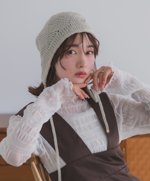 polcadot（ポルカドット）の「GLITTER BONNET／グリッターボンネット バブーシュカ（ニットキャップ/ビーニー・レディース・ライトグレー/グリーン/ベージュ/オレンジ/ブラック・FREE）」の6枚目の写真
