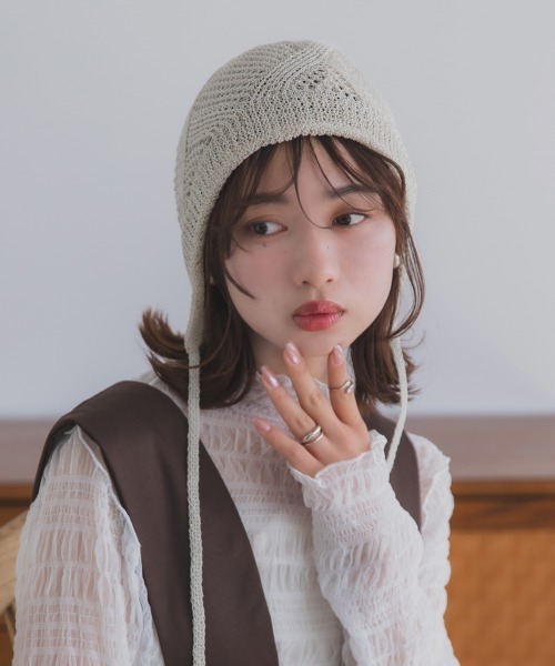 polcadot（ポルカドット）の「GLITTER BONNET／グリッターボンネット バブーシュカ（ニットキャップ/ビーニー・レディース・ライトグレー/グリーン/ベージュ/オレンジ/ブラック・FREE）」の7枚目の写真