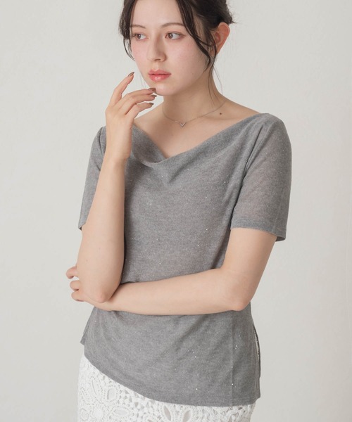 MISCH MASCH(ミッシュマッシュ)の「2026春夏新作 ドレープミニスパンコールカットソー(Tシャツ/カットソー・レディース・グレー/ホワイト・フリ-)」の1枚目の写真
