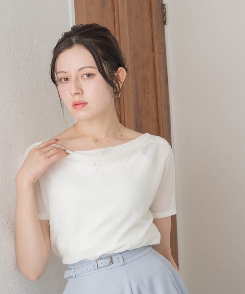 MISCH MASCH(ミッシュマッシュ)の「2026春夏新作 ドレープミニスパンコールカットソー(Tシャツ/カットソー・レディース・グレー/ホワイト・フリ-)」の2枚目の写真