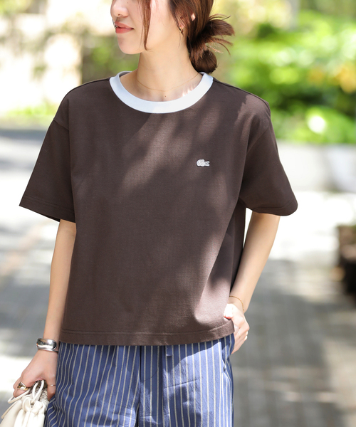JOURNAL STANDARD relume(ジャーナルスタンダード レリューム)の「別注【LACOSTE/ラコステ】リンガーTシャツ(Tシャツ/カットソー・レディース・アイボリー/ブラウン/ネイビー・36)」の3枚目の写真