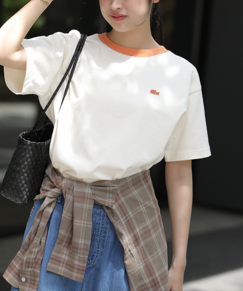 JOURNAL STANDARD relume(ジャーナルスタンダード レリューム)の「別注【LACOSTE/ラコステ】リンガーTシャツ(Tシャツ/カットソー・レディース・アイボリー/ブラウン/ネイビー・36)」の9枚目の写真