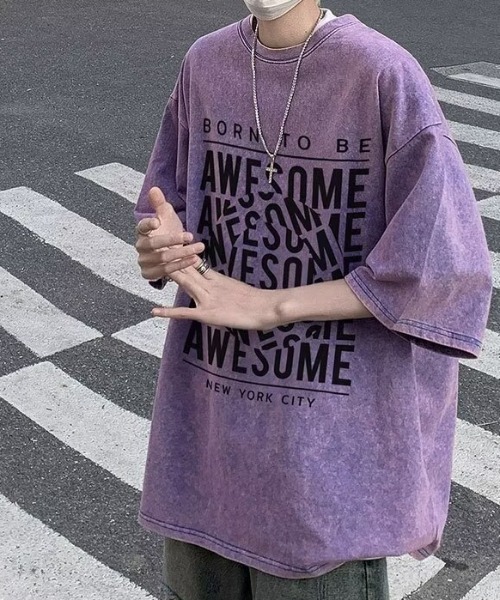 link lot（リンクロット）の「ピグメント加工ビッグロゴT（Tシャツ/カットソー・メンズ・パープル/ピンク/ブラック・L/M）」の2枚目の写真