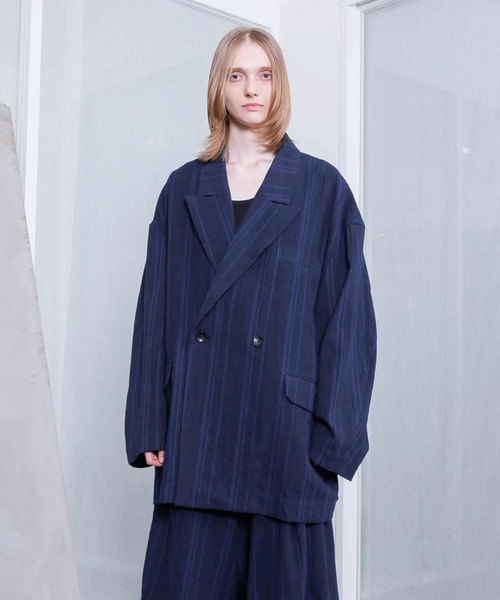 VOAAOV（ヴォアーブ）の「【VOAAOV】STRIPE - SET UP Double Big Jacket（テーラードジャケット・メンズ・ネイビー/ブラウン・1）」の10枚目の写真