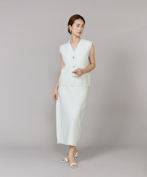 LE SOUK（ルスーク）の「ニットツイードAラインスカート「セットアップ対応」（スカート・レディース・ネイビー/グリーン系その他・フリー）」の21枚目の写真