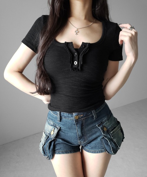 me+em select(ミームセレクト)の「【 ウエスト折り返し可能2WAY /3size 】ヴィンテージアウトポケットマイクロデニムショートパンツ / vintage out pocket micro denim short pants ※※(デニムパンツ・レディース・ブルー/ブラック・LARGE/MEDIUM/SMALL)」の21枚目の写真