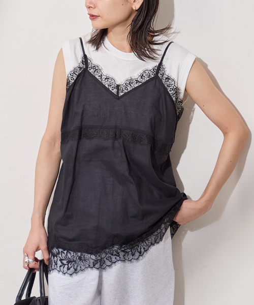 JOURNAL STANDARD（ジャーナルスタンダード）の「ボイルアイラッシュレースキャミ（キャミソール・レディース・ブラック/アイボリー・FREE）」の3枚目の写真