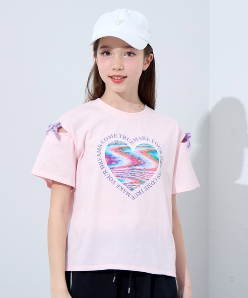 TOBECHIC スパンコール花 Tシャツ ハートスパンコール半袖Tシャツ / カットソー（Tシャツ/カットソー