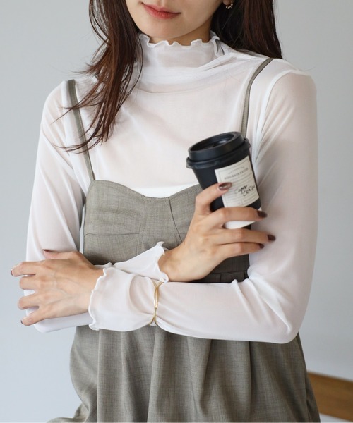 lulufa(ルルファ)の「シアーハイネックトップス ロングスリーブ メロートップス(Tシャツ/カットソー・レディース・グレー/ブラック/アイボリー/ホワイト・FREE)」の1枚目の写真