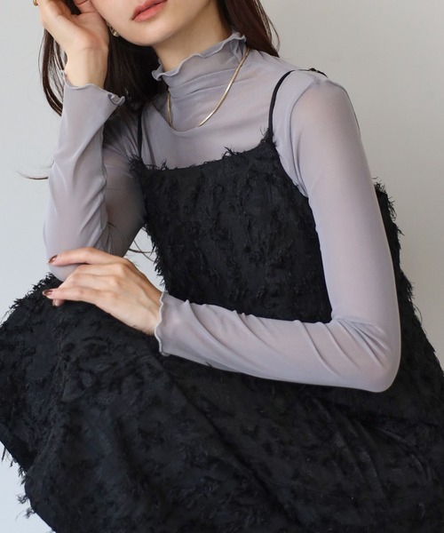 lulufa(ルルファ)の「シアーハイネックトップス ロングスリーブ メロートップス(Tシャツ/カットソー・レディース・グレー/ブラック/アイボリー/ホワイト・FREE)」の16枚目の写真