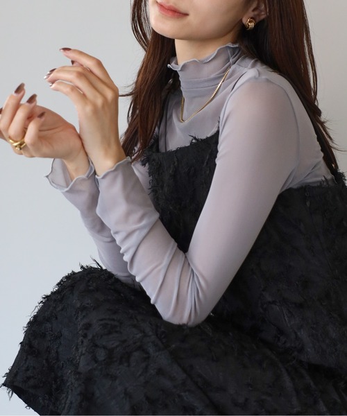 lulufa(ルルファ)の「シアーハイネックトップス ロングスリーブ メロートップス(Tシャツ/カットソー・レディース・グレー/ブラック/アイボリー/ホワイト・FREE)」の17枚目の写真