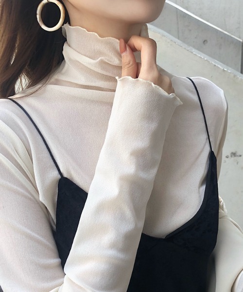 lulufa(ルルファ)の「シアーハイネックトップス ロングスリーブ メロートップス(Tシャツ/カットソー・レディース・グレー/ブラック/アイボリー/ホワイト・FREE)」の15枚目の写真