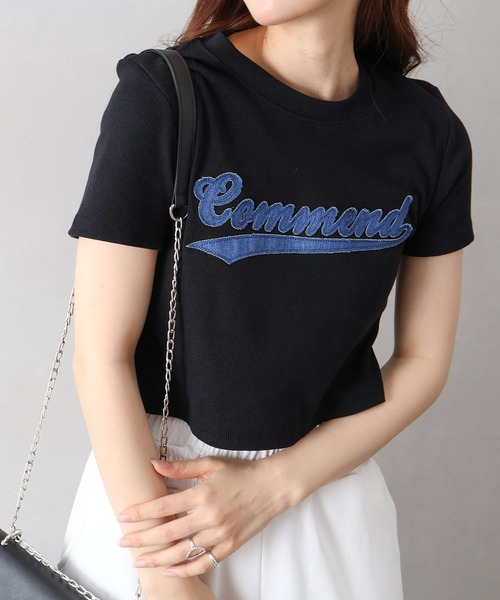 SpRay（スプレイ）の「デニムロゴシャーリングトップス（Tシャツ/カットソー・レディース・オフホワイト/ブラック・FREE）」の2枚目の写真