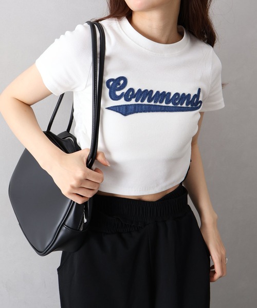 SpRay（スプレイ）の「デニムロゴシャーリングトップス（Tシャツ/カットソー・レディース・オフホワイト/ブラック・FREE）」の4枚目の写真