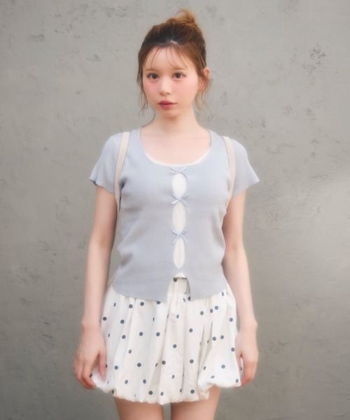 TITTY&CO.（ティティーアンドコー）の「フロントチェックリボントップス（Tシャツ/カットソー・レディース・ブルー/グレー/ネイビー・FREE）」の21枚目の写真
