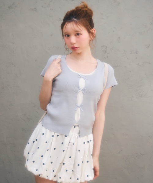TITTY&CO.（ティティーアンドコー）の「フロントチェックリボントップス（Tシャツ/カットソー・レディース・ブルー/グレー/ネイビー・FREE）」の20枚目の写真