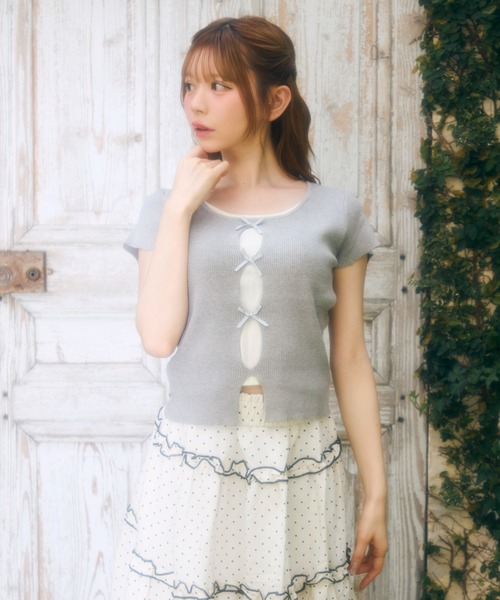 TITTY&CO.（ティティーアンドコー）の「フロントチェックリボントップス（Tシャツ/カットソー・レディース・ブルー/グレー/ネイビー・FREE）」の4枚目の写真