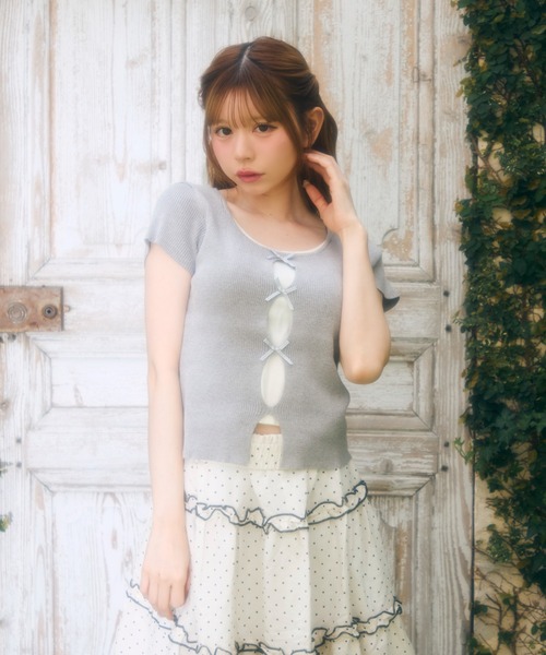 TITTY&CO.（ティティーアンドコー）の「フロントチェックリボントップス（Tシャツ/カットソー・レディース・ブルー/グレー/ネイビー・FREE）」の5枚目の写真