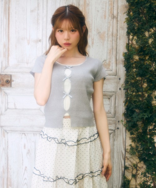 TITTY&CO.（ティティーアンドコー）の「フロントチェックリボントップス（Tシャツ/カットソー・レディース・ブルー/グレー/ネイビー・FREE）」の6枚目の写真