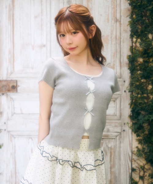 TITTY&CO.（ティティーアンドコー）の「フロントチェックリボントップス（Tシャツ/カットソー・レディース・ブルー/グレー/ネイビー・FREE）」の7枚目の写真
