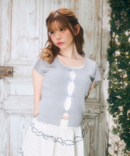TITTY&CO.（ティティーアンドコー）の「フロントチェックリボントップス（Tシャツ/カットソー・レディース・ブルー/グレー/ネイビー・FREE）」の8枚目の写真