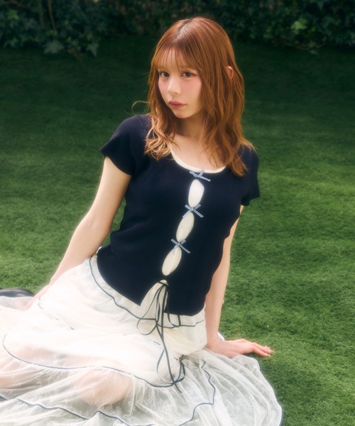 TITTY&CO.（ティティーアンドコー）の「フロントチェックリボントップス（Tシャツ/カットソー・レディース・ブルー/グレー/ネイビー・FREE）」の15枚目の写真