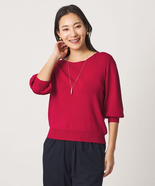 A DAY IN THE LIFE UNITED ARROWS(アデイインザライフユナイテッドアローズ)の「フルニードル パフスリーブニット 5分袖 ‐ウォッシャブル‐<A DAY IN THE LIFE>(ニット/セーター・レディース・レッド/ネイビー/グレー系/オフホワイト・FREE)」の4枚目の写真