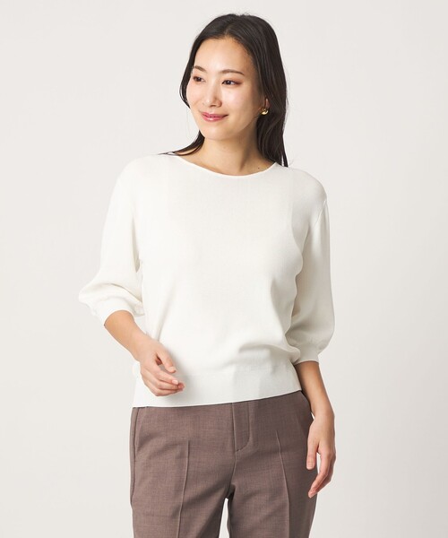 A DAY IN THE LIFE UNITED ARROWS(アデイインザライフユナイテッドアローズ)の「フルニードル パフスリーブニット 5分袖 ‐ウォッシャブル‐<A DAY IN THE LIFE>(ニット/セーター・レディース・レッド/ネイビー/グレー系/オフホワイト・FREE)」の1枚目の写真