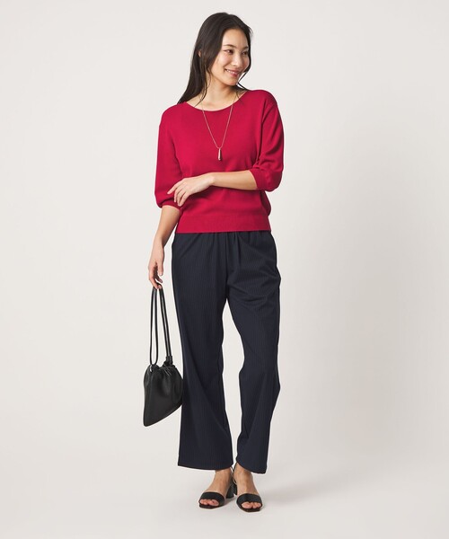 A DAY IN THE LIFE UNITED ARROWS(アデイインザライフユナイテッドアローズ)の「フルニードル パフスリーブニット 5分袖 ‐ウォッシャブル‐<A DAY IN THE LIFE>(ニット/セーター・レディース・レッド/ネイビー/グレー系/オフホワイト・FREE)」の6枚目の写真