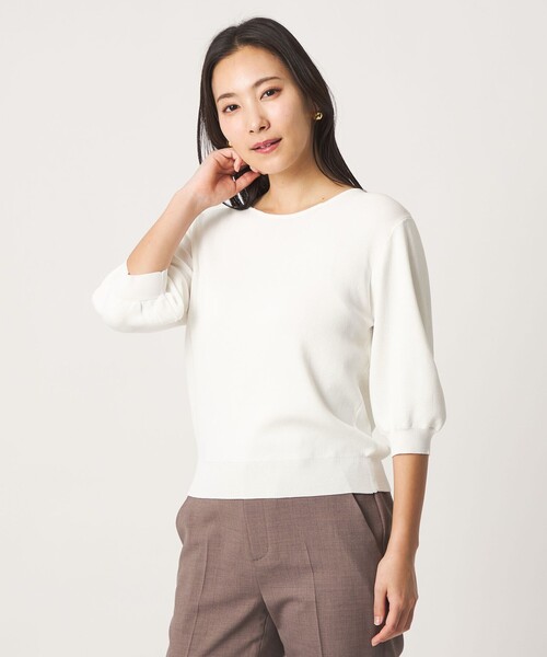 A DAY IN THE LIFE UNITED ARROWS(アデイインザライフユナイテッドアローズ)の「フルニードル パフスリーブニット 5分袖 ‐ウォッシャブル‐<A DAY IN THE LIFE>(ニット/セーター・レディース・レッド/ネイビー/グレー系/オフホワイト・FREE)」の7枚目の写真