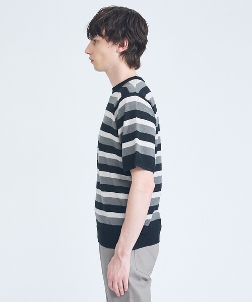 ABAHOUSE GRAY（アバハウスグレイ）の「ブークレー マルチボーダー ニットTシャツ（Tシャツ/カットソー・メンズ・ブラック/モスグリーン/ホワイト・50/48/46）」の13枚目の写真