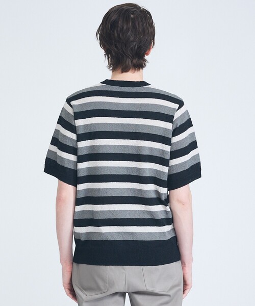 ABAHOUSE GRAY（アバハウスグレイ）の「ブークレー マルチボーダー ニットTシャツ（Tシャツ/カットソー・メンズ・ブラック/モスグリーン/ホワイト・50/48/46）」の12枚目の写真