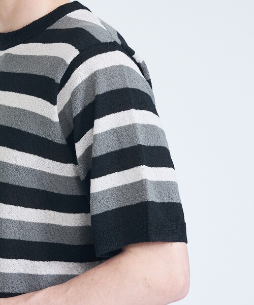 ABAHOUSE GRAY（アバハウスグレイ）の「ブークレー マルチボーダー ニットTシャツ（Tシャツ/カットソー・メンズ・ブラック/モスグリーン/ホワイト・50/48/46）」の10枚目の写真