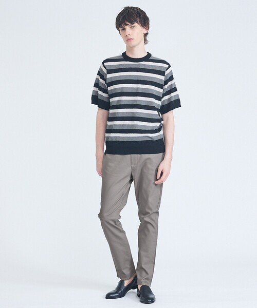 ABAHOUSE GRAY（アバハウスグレイ）の「ブークレー マルチボーダー ニットTシャツ（Tシャツ/カットソー・メンズ・ブラック/モスグリーン/ホワイト・50/48/46）」の7枚目の写真
