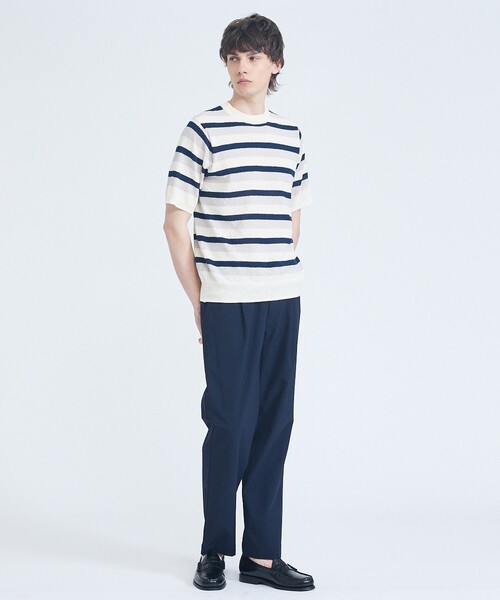 ABAHOUSE GRAY（アバハウスグレイ）の「ブークレー マルチボーダー ニットTシャツ（Tシャツ/カットソー・メンズ・ブラック/モスグリーン/ホワイト・50/48/46）」の5枚目の写真