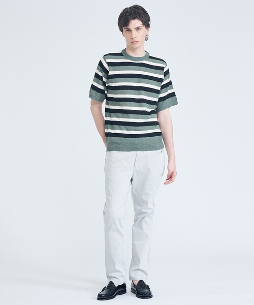 ABAHOUSE GRAY（アバハウスグレイ）の「ブークレー マルチボーダー ニットTシャツ（Tシャツ/カットソー・メンズ・ブラック/モスグリーン/ホワイト・50/48/46）」の17枚目の写真