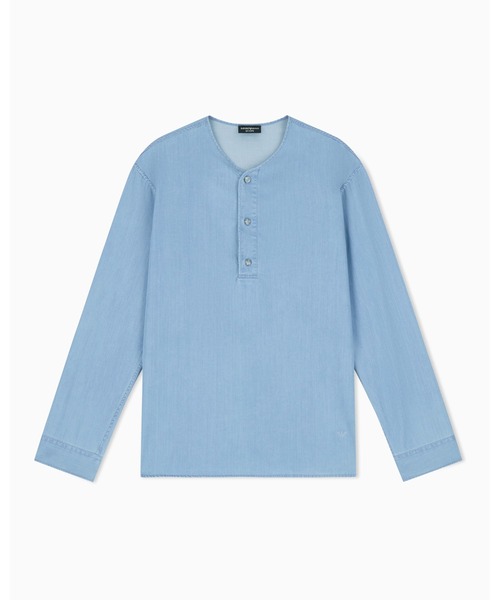 EMPORIO ARMANI(エンポリオアルマーニ)の「【エンポリオ アルマーニ】Icon ヘンリーネックシャツ ライトデニム(シャツ/ブラウス・メンズ・ライトブルー・52/50/48/54)」の4枚目の写真
