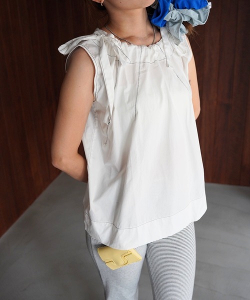 SANSeLF（サンセルフ）の「【SANSeLF】ショルダーリボンギャザーノースリーブブラウス saw26s062（シャツ/ブラウス・レディース・ピンク/ホワイト・FREE）」の10枚目の写真