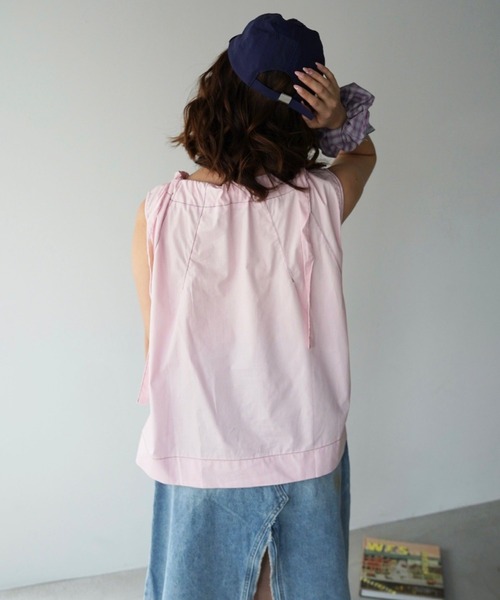 SANSeLF（サンセルフ）の「【SANSeLF】ショルダーリボンギャザーノースリーブブラウス saw26s062（シャツ/ブラウス・レディース・ピンク/ホワイト・FREE）」の7枚目の写真