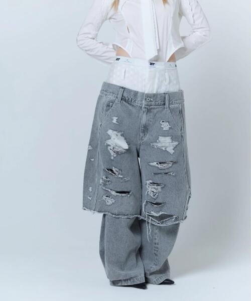 neith.(ネイス)の「neith./ネイス/Destroyed Denim and Legcover(デニムパンツ・レディース・ブルー/グレー・F)」の5枚目の写真